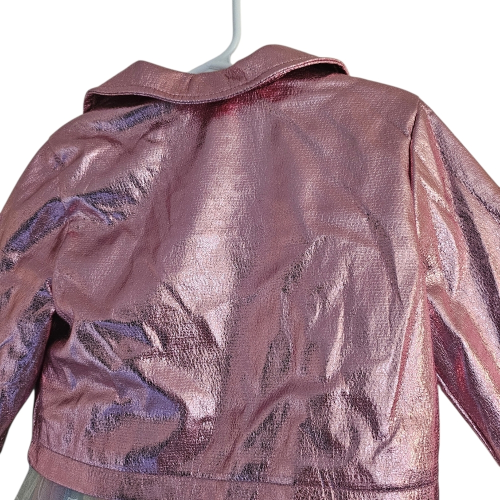 NWT Sparkle & Shine Girls Smiley Face Mesh Dress Metallic Moto Jacket Set, 4T - Picture 10 of 16